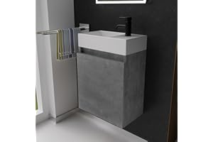 Alpenberger Waschbecken mit Unterschrank 45 cm | Badezimmermöbel Set | Kleines Waschbecken Gäste WC | Waschtisch Set | Unterschrank Bad Waschbeckenunterschrank Cement