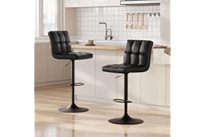 bigzzia Set di 2 sgabelli da bar girevoli in pelle sintetica regolabili in altezza con schienale per colazione, bancone, cucina e casa, colore: nero