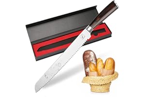imarku Brotmesser mit Wellenschliff 25cm Klingenlänge extra scharfe Profi Bread Knife aus hochwertigem rostfreiem Edelstahl und ergonomischem Pakkaholz Griff