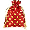 NAVIRA FABS Potli Drawstring Bag(Red-Polka Dot) 12 X 18 cm for Return Gifts, Wedding, Baby Shower, Bridal Party, Haldi Functions and Jewelry Packaging Size : 12X18 cm | Pack of 20
