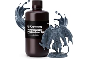 ELEGOO 8K Water Washable 3D Printer Resin 1000g Space Grey, 405nm Rapid UV Resin for Saturn 2 Fast-Curing Photopolymer Resin