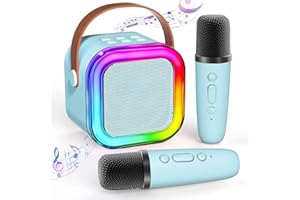 AOHCAE Karaoke Maschine Kinder, Mini Karaoke Maschine mit 2 Bluetooth Mikrofon, Tragbarer Bluetooth-Lautsprecher mit Stimmeffekten & LED-Lichtern Geschenke Spielzeug 3-12 Jahre für Mädchen und Jungen (Blau)