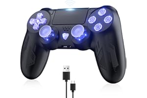 Manette sans Fil pour PS-4 Bonacell Dual Vibration Manette de Jeu sans Fil avec Turbo et Prise Audio 3,5 mm/LED/pavé Tactile pour P-s4/Pro/Slim/Pc