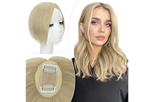 Elailite Hair Topper Donna Biondo Cenere/Platino per Capelli 2 Clip in Posticci Middle Parting Toupet Toupee Protesi (Base 7.5cm*5cm) Lunghi 25cm Pesa 30g