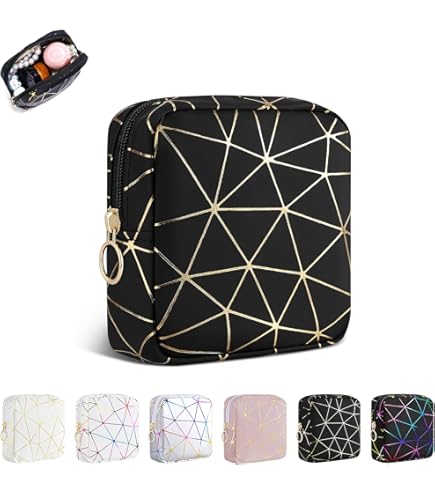 Sac De Rangement Portable Pour Serviettes Hygiéniques Sacs De Collecte Avec Fermeture éclair - Organiseur Hygiénique Pour Femmes Et Filles - 12,7 X 12,7 X 3,8 Cm (Noir