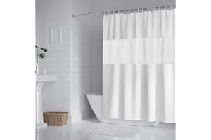 DUFU Cortina de Baño, Cortina de Ducha de EVA Impermeable Lavable a Máquina, Cortina con 12 Ganchos, para Dormitorio/Familia/Apartamento/Hotel-Blanco