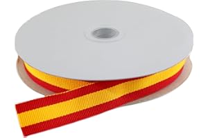 ONLY FAITH Cinta Bandera de España Tela para Pulseras 25 metros de 2 cm de ancho Manualidades Tela Ribbon (25 metros / 2 cm., Rojo)