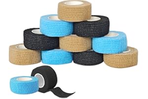 AMSGANK 12 Rouleaux Bandage Autoadhésif Cohésifs Bandes, 2,5 cm x 4,5 m Bandage Medical Elastique Pansements Adhésifs Bandage de Sport Non Tissé Cohésif pour Mains, Pieds, Genoux, Bras
