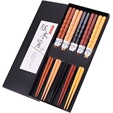 Valkyrie 5 &Ccedil;ift Doğal Ahşap Japon Yemek &Ccedil;ubuğu Seti 22,4 cm Kaymaz El Oyması Kutulu Chopstick Seti