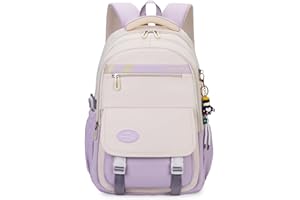 Waniki Schulrucksack Mädchen Schulranzen Junge Teenager Wasserdicht Schultasche Nylon School Bag Modisch Rucksack Und Leicht School Bag für Girls Boys Schule Reise Sport (Light purple)