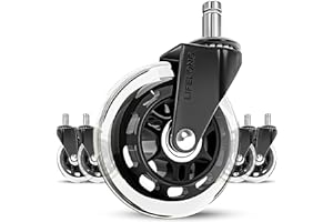 LIFELONG Office Chair Wheels Replacement Rubber Chair casters for ALL Floors Including Hardwood Floors, Office Chair Castors for Home and Office Chairs to Replace Office Chair mats, 11x22mm, Clear (NOT 1KEA)
