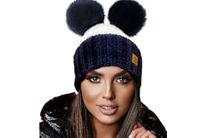 4sold Miki Mesdames Femmes d'hiver Chapeau en Laine Tricoté Bonnet avec Double Pom Pom Cap Ski Snowboard Bobble
