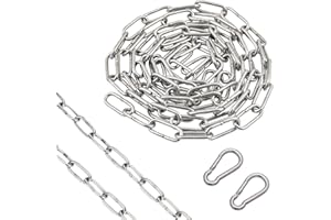 SOTBNNA 5M Steelchain, Stainless Steel Security Chain,2 Heavy Duty Carabiners - Premium Heavy Duty Chain for Fence Gates, Bikes, Swings & Clotheslines