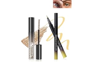 LESTPOLA Gold Glitzer Mascara & Eyeliner Set, Diamond Shimmer Wimperntusche Länge and Volume, Liquid Ultrafeiner Metallic Glitter Eyeliner, Wasserfest Langlebig, Hochpigmentiert Augen-Makeup für Cosplay Party