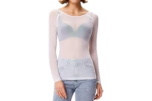 GRACE KARIN Camiseta Transparente Mujer Top de Manga Larga con Cuello Redondo
