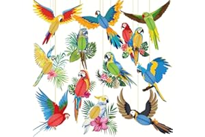 XUZWECP 12 Pezzi Uccello tropicale piatto in legno,Pappagallo a Nnido d'Ape per la Festa Estiva Bambini Compleanno Casa Forniture per l'aula, Decorazioni per feste tropicali a tema hawaiano