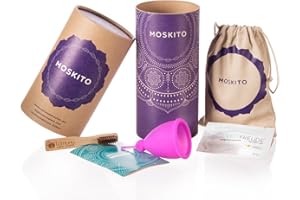 ‎LUMUNU Deluxe pinke Menstruationstasse Moskito aus medizinischem Silikon, Menstruationskappe inkl. Natur Reinigungsbürste, Beutel & Geschenkbox (Größe A), von Venize