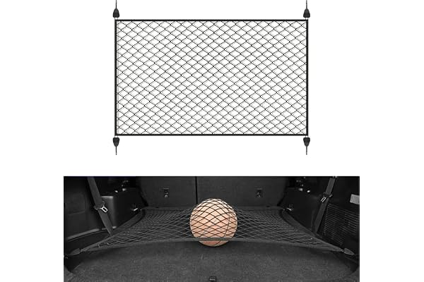 OMJMYY Filet de Rangement Coffre de Voiture 60x40cm Extensible Jusqu'à 120 x80cm Filet de Rangement pour Bagages avec 4 Crochets Bagages Fixe en Extensible pour Plupart des Voitures