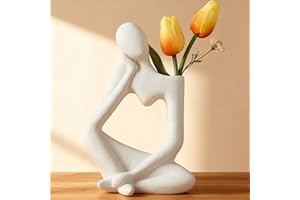 Arawat Penseur Vase pour Herbe de la Pampa Moderne Blanc Corps Vases Décoration Vase esthétique Livre Face Vase de Fleurs Céramique Tulipe Vase Déco Salon Livre Cadeau Sculpture Décoration Moderne