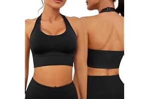 Nadeer Women Halter Sports Bra Yoga Crop Tank Tops Workout Seamless Backless Bra with Adjustable Strap Padded for Gym Fitness Casual