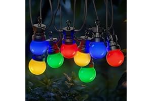 SKYLANTERN Guirlande Guinguette 30M Multicolore - Guirlande Lumineuse Exterieure LED 30 bulbes Rouge Vert Bleu Jaune - Guirlande Guinguette Exterieure Multicolore de 30M + 3M de Cable