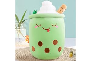 MEHOO Bubble Tea Peluche, Peluche Boba Tea Morbido, Cuscino Abbraccio a Forma di Bubble Tea, Regalo Compleanno per Bambini e Ragazze 24cm (Verde)