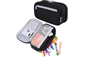 YONZONE Large Pencil Case Big Capacity Pencil Cases Pencil Bag Pen Pouch, 3 Multi Compartments Stationery Office School Supplies High Storage Organiser for Boys Girls Teenage Adult Makeup Bag, Black