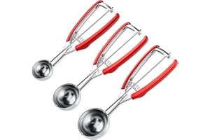 Eisportionierer Edelstahl,UYOTBKEUB verdickter 304 Edelstahl cookie scoop mit Auslöser,Eislöffel Keksportionierer Speiseeislöffel für Melonenballer Cupcakes backen und Eis(3 Stück)