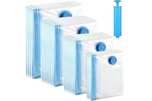 HIEGVOR Vakuumbeutel für Kleidung Bettdecken 12 Stück, Vakuumierbeutel 4 Größen (2*100x80cm + 4*80x60cm + 4*60x40cm+ 2*70x50cm ) Vakuum Kleiderbeutel Aufbewahrungsbeutel Reise mit Staubsauger Handpumpe