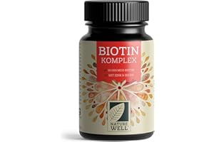 ‎NATUREWELL Biotin hochdosiert 10.000 mcg - 365x Biotin Tabletten als Komplex mit Zink & Selen - Vitalstoffe für Haarwuchs, Haut & Nägel - laborgeprüft mit Zertifikat - 100% vegan - Vorratspack für 1 Jahr