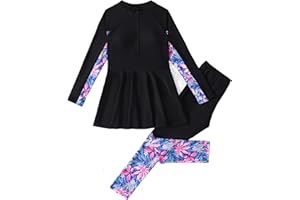 IMEKIS Muslim Swimwear for Girls Islamic Burkini Long Sleeve Rash Guard Swimming Top with Swim Pants 2pcs Tankinis Swimsuit Kids Modest Bathing Suit