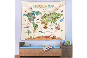DECOWALL TP-012 Dinosaur World Map Tapestry 60''x50''(150x130cm) Poster for Kids Educational learning Wall Hanging for Bedroom Living Room Nursery Dorm Home Décor art classroom office