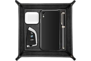 SITHON Vassoio Portaoggetti in PU Pelle, Contenitore Svuotatasche Organizzatore da Comodino Scrivania per Gioielli, Telecomando, Chiavi, Telefono, Portafoglio, Monete, (Nero)