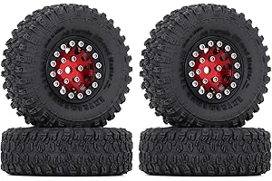 INJORA 1.0 Reifen und Beadlock Felgen Set für 1/18 TRX4M 1/24 RC Crawler Auto Axial SCX24 AXI90081 AXI00001 Upgrade Teile（rot）