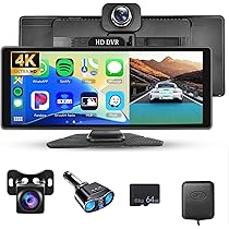 Dashcam 2,5K 1080P Autoradio Portable 9,26 Pouces CarPlay & Android Auto Sans Fil - Avec Caméras Avant/Arrière 2,5K - Bluetooth 5.0 écran 9,26 Pouces Caméra