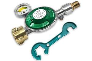 CAGO Bluecraft Gasregler 50 mbar mit Manometer für Gas-Grill, Gaskocher | Gas-Füllstandsanzeige Gasflasche | Propangas Druckminderer Camping | Druckregler-Schlüssel mit Magnet