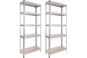 AREBOS Étagère Charge Lourde | 2 pièces | 350 kg | 180x75x30 cm | 5 étagères | Métal galvanisé et Panneau de Fibre de Bois MDF
