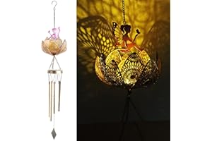 Hiyorsoa Solar Wind Chimes for Garden, Lotus Shape Outdoor Solar Wind Chime Lights with Lotus Fairy, Waterproof Solar Powered Windchimes Garden Decoration Lights, Gifts for Mom Grandma Women Birthday
