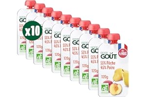 GOOD GOÛT - Gourdes Pêche Poire - Purée Bébé - Dès 4 Mois - 55% Pêche 45% Poire - Sans Sucres Ajoutés - Fabriqué En France - 10x120g