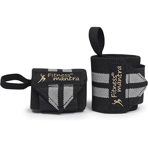 Fitness Mantra® Wrist Support - Gym Accessory | Wrist Wrap | Hand Grip Band | Weight Lifting Band | Size: 18 x 3 Inches | Color: Grey