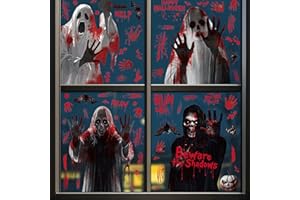 WOFEU Halloween Window Clings Stickers - 8 Sheets Window Clings Decals, Reusable Double Sided Stickers, Decals with Ghost Female Ghost for Party Decoration, Indoor & Outdoor Home Decor