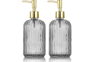 KOOSREEL Lot de 2 flacons de Savon en Verre Polyvalents Anti-Gouttes de 14OZ, Distributeur de Liquide Rechargeable pour Salle de Bain, comptoir, Cuisine, buanderie, Gris