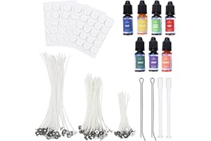 Bolosa 100 Stück Kerzendocht mit 7 Stück Kerzenwachs Farbe, Kerzendochte für Kerzen, Kerzenfarben für Sojawachs, Bienenwachs, Paraffinwachs, Gelwachs, Kerzen Selber Machen Set