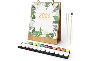 Lebartm 2026 New Calendar Paint by Numbers Kit for Adult 12 Different Green Plants Potted Flowers Hand-Painted Oil Paintings Desk Calendar for Home Office Planning-Green Plants