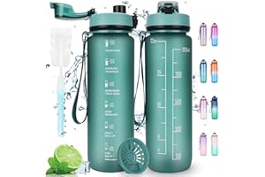 AOPREL Trinkflasche 1L - Sport Wasserflasche - Auslaufsicher Trinkflasche mit Filter Motivierende 1 Liter Trinkflasche für Familien Schulen Büros Bergsteigen Fahrrad Camping (Grün)