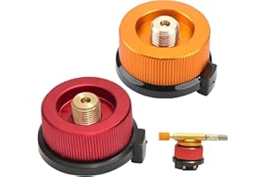 DACATOOW 2PCS Auto-Locking Gas Bottle Adaptor - Camping Butane Canister Adapter with Dual Safety Valve for Outdoor Stove Connector (Orange & Magenta)