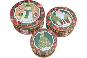 BSEICAL Caja Galletas Metalica Redonda, Vajilla Navidad, Bote Galletas Navideña Para Pastel Pastelería, Bombonera Navideña, Tarro Galletas Tin Con Tapa Decoracion Navidad Mesa Cajas Para Galletas Retro (E)