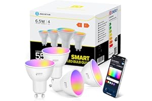 Aigostar Alexa Glühbirnen GU10 SL2 Smart LED Lampe 6.5W Wlan Glühbirne LED RGBCW 2700-6500K Dimmbare, 26 Szenenmodus, App-steuerung, Kompatibel mit Alexa/Google Home, Kein Hub notwendig, 4 Stücke