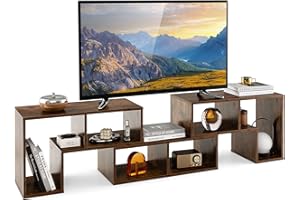 COSTWAY Mobile Porta TV Combinabile con Ripiani Aperti, per TV Fino a 65 Pollici, Mobile TV di Legno per Camera da Letto, Soggiorno, Capacità di Carico Massima 80 kg, 134-180 x 30 x 43 cm (Marrone)
