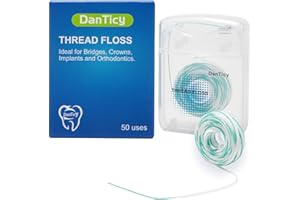 DANTICY 840D Fluffy Floss Threaders, Deep Clean Zahnseide für Zahnspangen, Brücken und Implantate, Super Floss Pre-Cut Strands und Mint Aroma, 50 Threaders (1Pack)